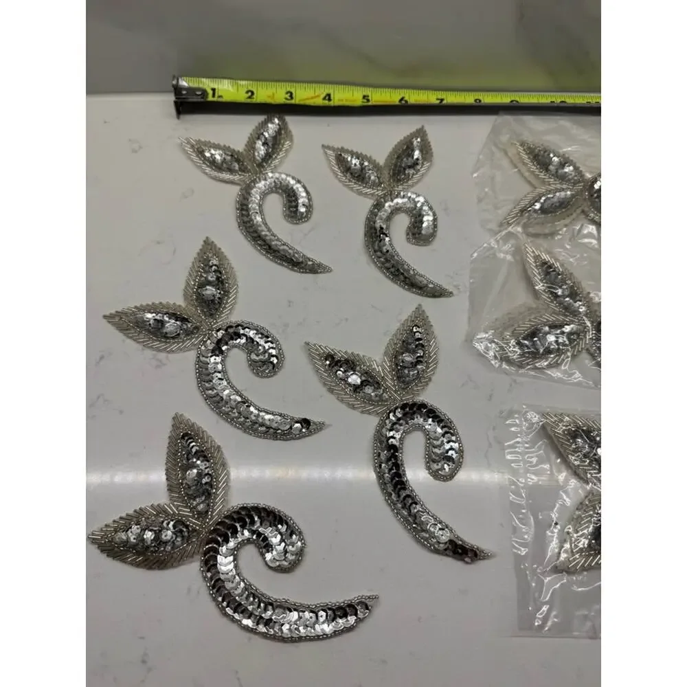 Vintage New Silver Emblem Sequin Applique Patch Sewing Costume - lot of 16